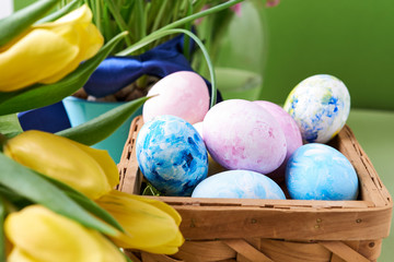 easter theme. eggs and flowers