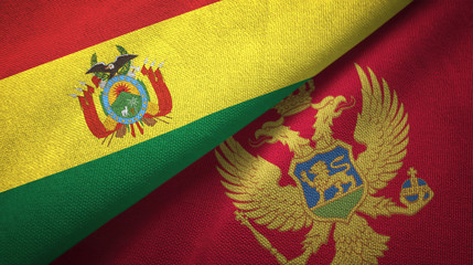 Bolivia and Montenegro two flags textile cloth, fabric texture