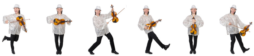 Young man playing violin isolated on white 