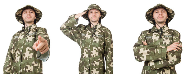 Funny soldier isolated on white 