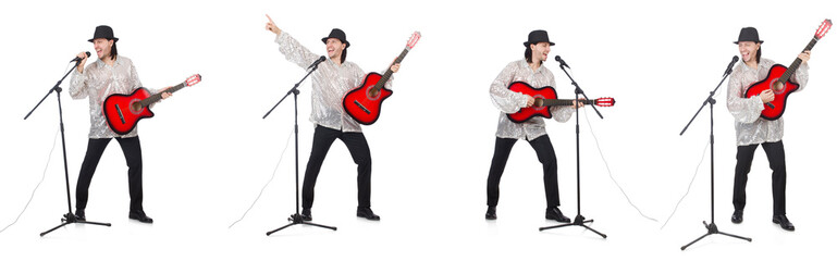 Young man playing guitar and singing 