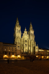 Fototapeta na wymiar Santiago de Compostela Cathedral view at night. Cathedral of Saint James pilgrimage. Obradoiro square, Galicia, Spain