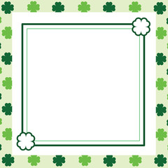 Green seamless pattern with clovers, shamrock leaves for St. Patrick's Day. Holiday symbol with frame, border for text, for greeting cards, banner or invitation