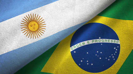 Argentina and Brazil two flags textile cloth, fabric texture