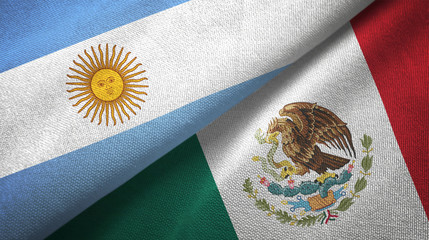 Argentina and Mexico two flags textile cloth, fabric texture