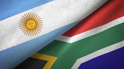 Argentina and South Africa two flags textile cloth, fabric texture