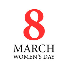Fototapeta premium 8 March International Women's Day, simple and minimalistic white card with red and black text