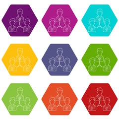 Office team icons 9 set coloful isolated on white for web