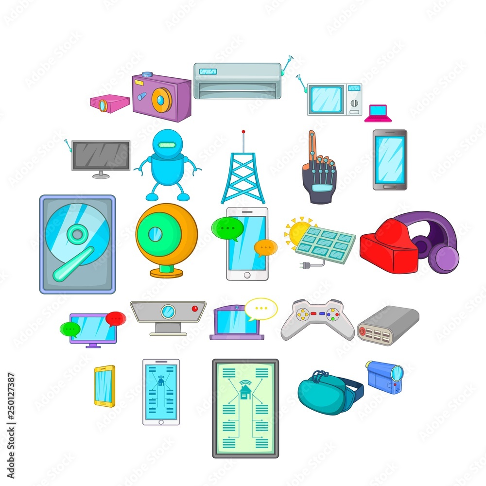 Poster computer part icons set. cartoon set of 25 computer part vector icons for web isolated on white back