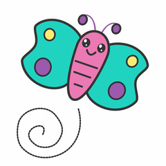 Funny happy flying pastel butterfly cartoon