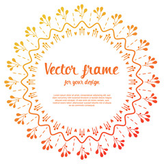 Cute minimal abstract floral mandala frame with place for text. Yellow and red