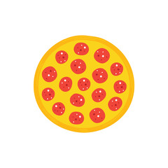 Vector pepperoni pizza icon, sticker isolated on white background.