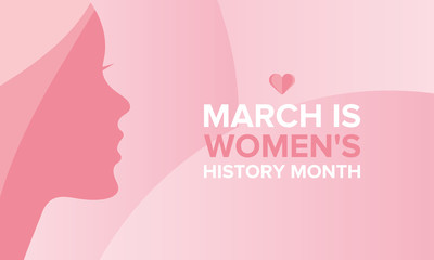 Women's History Month. The annual month that highlights the contributions of women to events in history. Celebrated during March in the United States, the United Kingdom, and Australia. Vector poster
