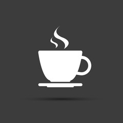 Simple modern white cup of coffee vector icon on grey background, espresso cup symbol