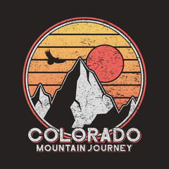 Colorado typography graphics with mountains and eagle. Vintage print for slogan tee shirt. Grunge t-shirt print. Vector illustration.