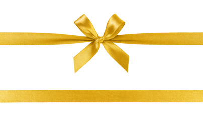 Beautiful golden ribbon with bow isolated on white background.