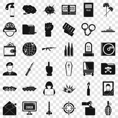 Obraz premium Internet war icons set. Simple style of 36 Internet war vector icons for web for any design