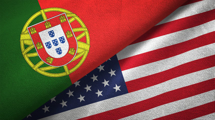 Fototapeta premium Portugal and United States two flags textile cloth, fabric texture