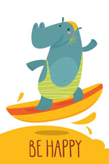 Cute vector be happy card with a hippo