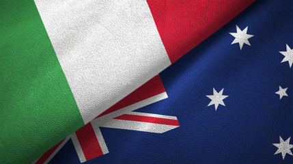 Fototapeta premium Italy and Australia two flags textile cloth, fabric texture