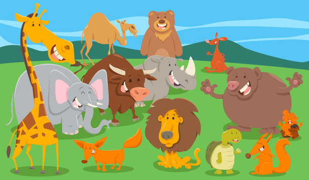 wild animal characters group in the wild