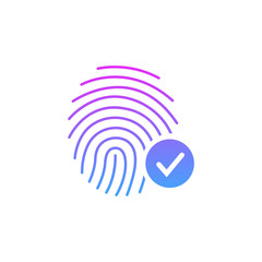 Fingerprint Success Icon, thumbprint with checkmark. vector illustration isolated on white background.