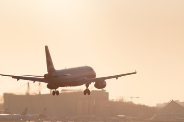 landing airplane at airport tegel in the afternoon 1
