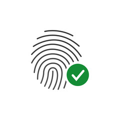 Fingerprint Success Icon, thumbprint with checkmark. vector illustration isolated on white background.