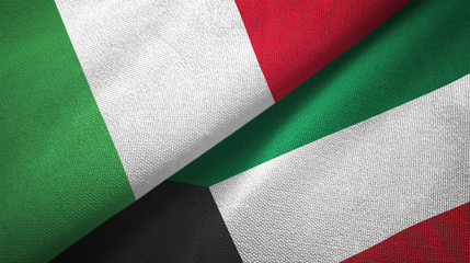 Italy and Kuwait two flags textile cloth, fabric texture