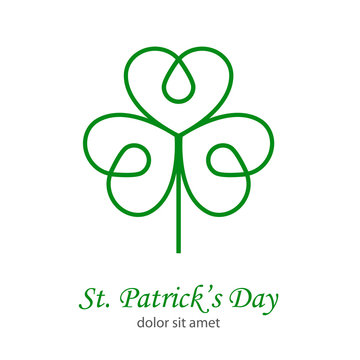Logotipo abstracto con texto St. Patrick's Day con trébol lineal de 3 hojas en color verde