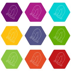 Magnet draws to itself different people icons 9 set coloful isolated on white for web