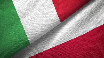 Italy and Poland two flags textile cloth, fabric texture