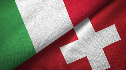Italy and Switzerland two flags textile cloth, fabric texture