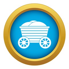 Vintage wooden cart icon blue vector isolated on white background for any design