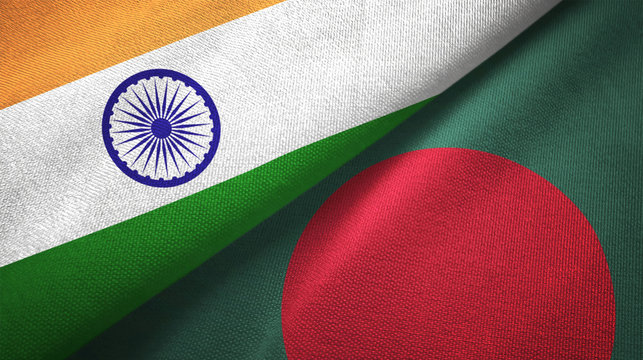 India and Bangladesh two flags textile cloth, fabric texture