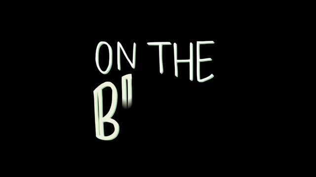 On the beach animated hand drawn lettering text in the frame of sand grains. White calligraphic inscription on transparent background.  Text animation for ecard, slide show opening, screen. Alpha chan