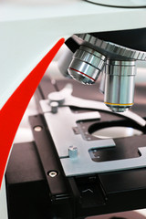 Close up of microscope at the blood laboratory, Concept Science and Technology