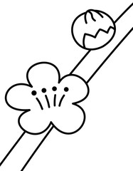 桃の花と枝(線画)