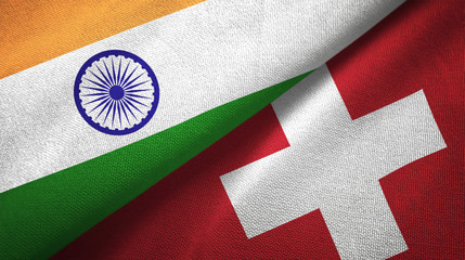 India and Switzerland two flags textile cloth, fabric texture