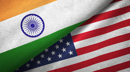 India and United States two flags textile cloth, fabric texture