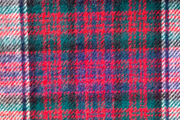 Close up of traditional Scottish woolen tartan fabric