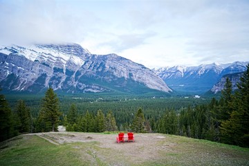 Fototapeta na wymiar Two Red Chairs Banff, National Park
