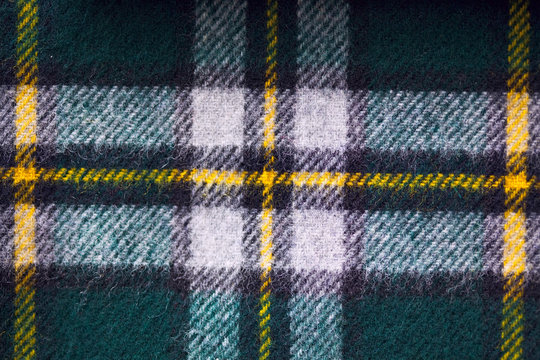 Close up of traditional Scottish woolen tartan fabric