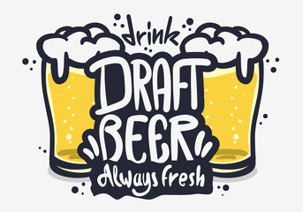 Draft Beer Hand Drawn Vector Design On A White Background 