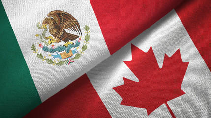 Mexico and Canada two flags textile cloth, fabric texture