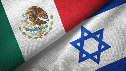 Mexico and Israel two flags textile cloth, fabric texture