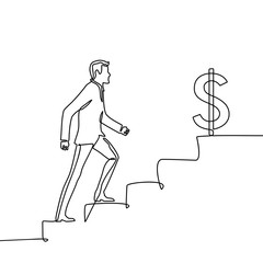 Continuous one line drawing. Reach the target. Businessman climbing stairs to the target. Concept business vector illustration Black thin line of climbing stairs. Vector