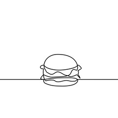 Continuous one line drawing. burger. restaurant or cafe logo. sticker for companies selling fast food. Black and white vector illustration. - Vector