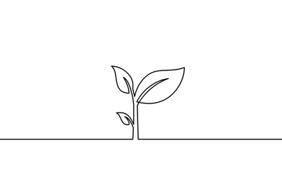 Tuinposter continuous one line art. can be for plants, agriculture, seeds. Black and white vector illustration. Vector © Gondex