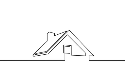 continuous one line drawing. house, roof, real estate. Black and white vector illustration. - Vector